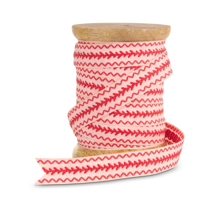 0.5" Spool of Red + Ivory Patterned Ribbon