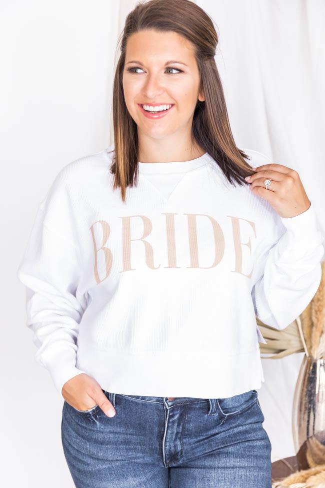 Bride Varsity White Cropped Corded Graphic Sweatshirt