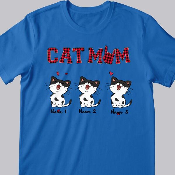 Cat Mom - Plaid Print - Personalized Cat T-shirt