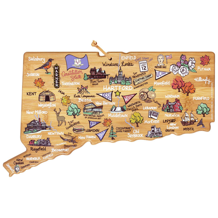Connecticut State Shaped Cutting and Serving Board with Artwork by Fish Kiss™ - Totally Bamboo