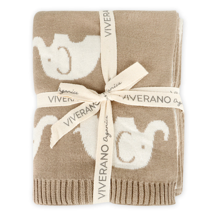 Elephant Trail - Organic Cotton Jacquard Sweater Knit Baby Blanket Wrapped