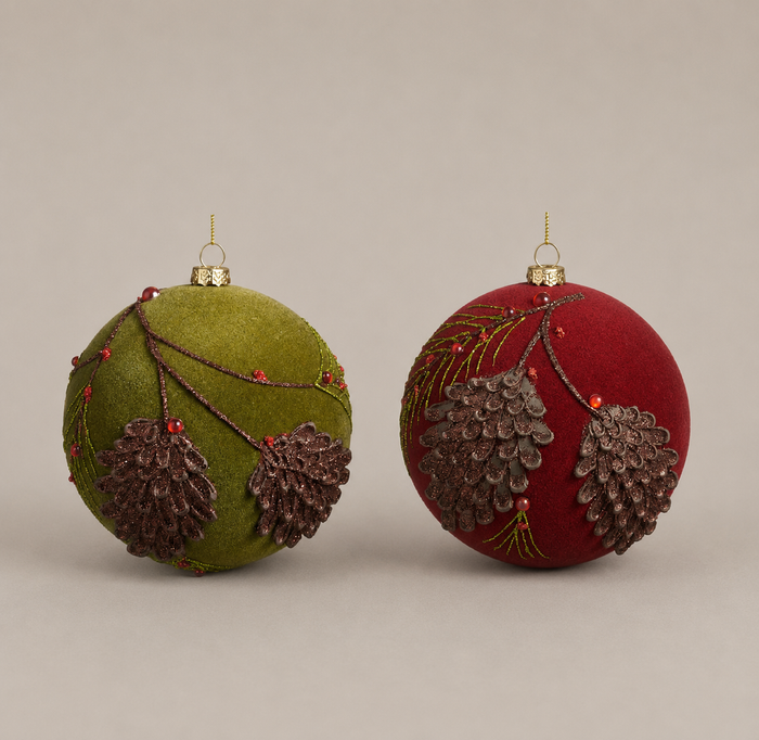 Flocked Glitter Pinecone Ball Ornament