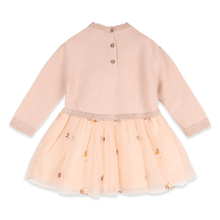 Organic Cotton Floral Embroidery Knit Baby Tutu Dress, Back