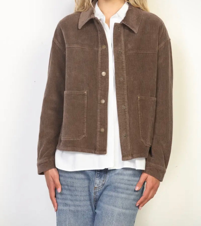 Garment Washed Corduroy Chore Jacket - Mocha