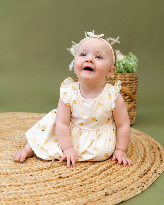 Lemon Baby Ruffle Dress + Bloomer Set (Organic Jersey)