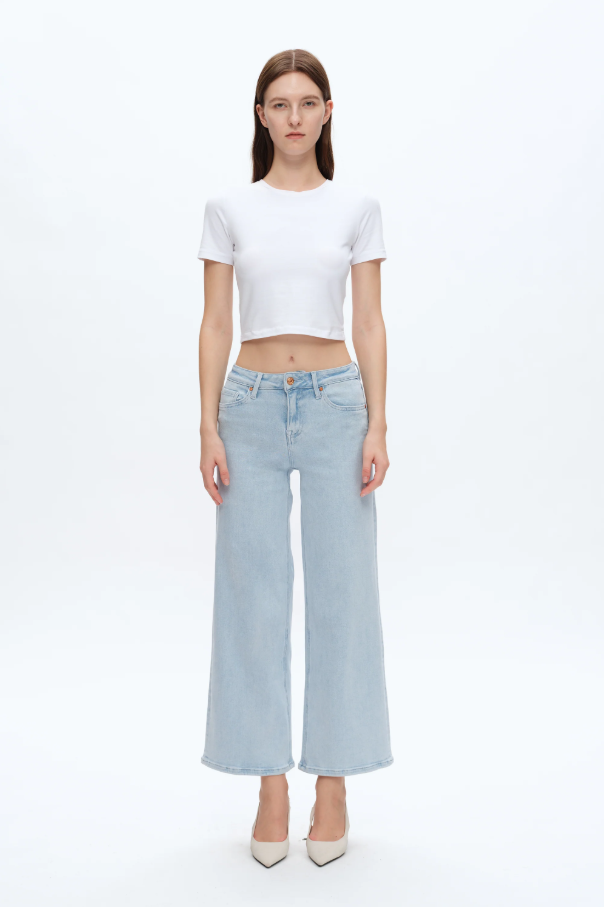 Lisa Mid Rise Wide Leg Jeans, Wathet - 13 Hub Lane | Cropped Wide Leg Jeans