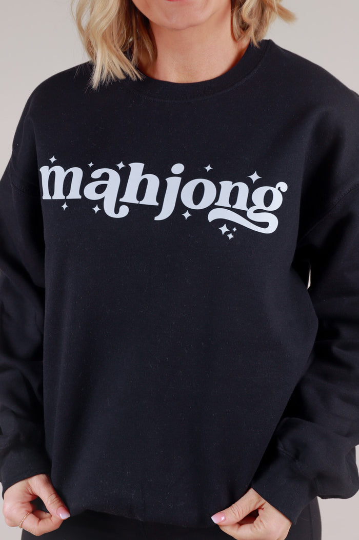 Mahjong Cropped Sweatshirt- Black