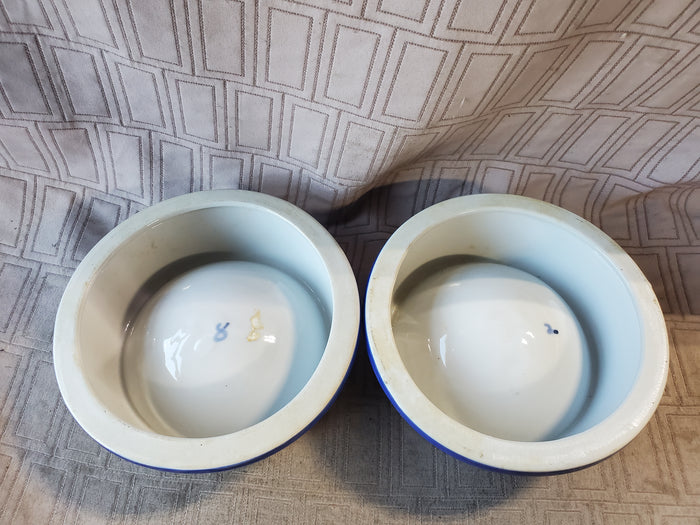 Pair of Blue and White Floral Ceramic Pet Bowls