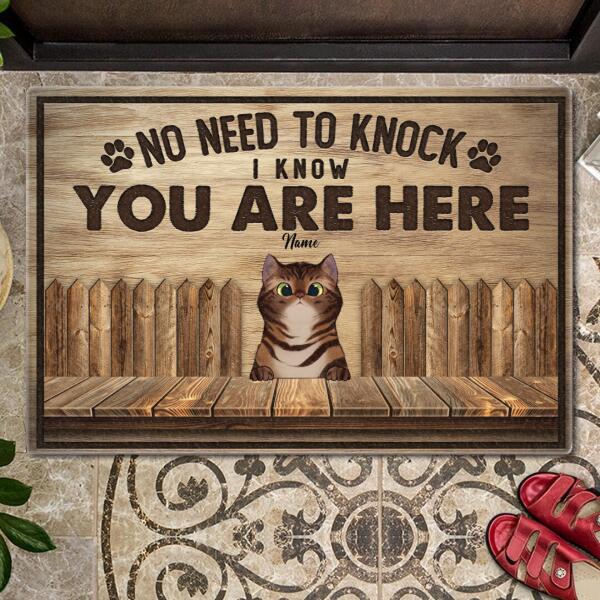 Pawzity No Need To Knock Custom Doormat, Gifts For Cat Lovers, We Know You Are Here Wood Fence Front Door Mat