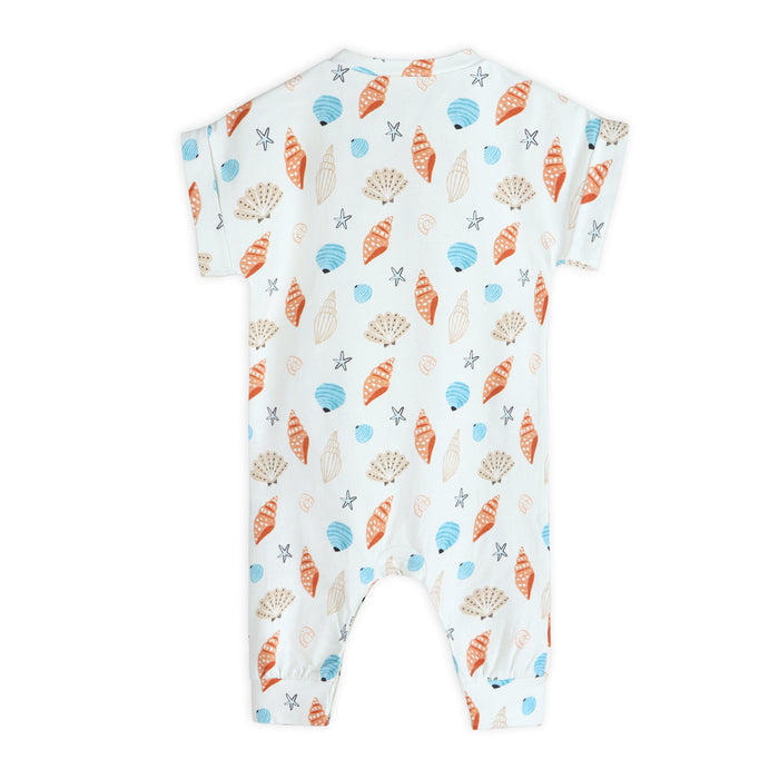 Seashell Kangaroo Pocket Baby Jumpsuit Back (Organic Jersey)