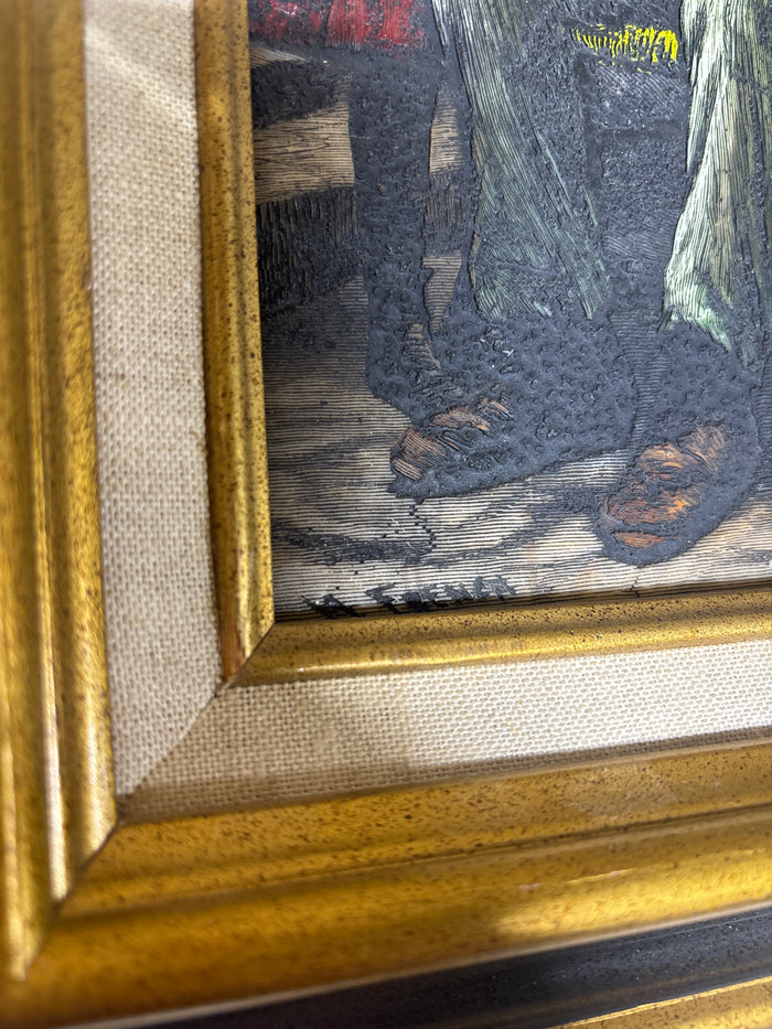 Textured Art on Plastic - Man with Children