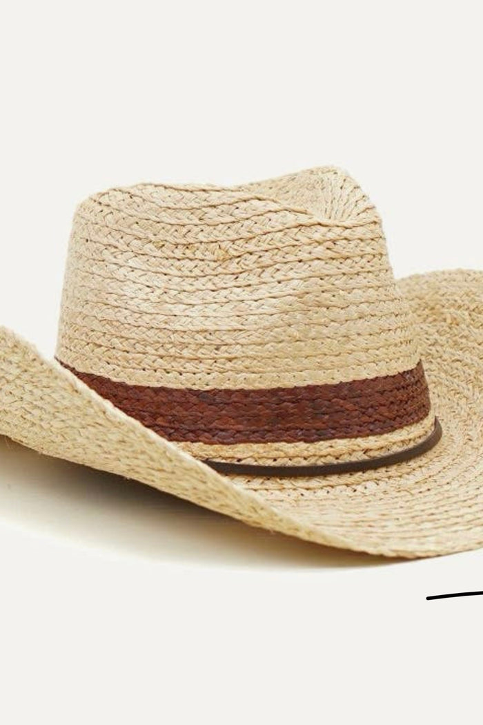Western Raffia Straw Cowboy Hat with Leather Band