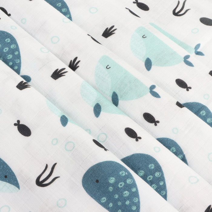 Whales Floral Baby Swaddle Blanket (Organic Muslin)