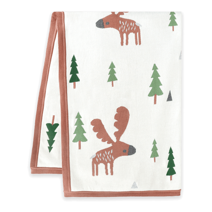 Wild Moose - Organic Cotton Jacquard Knit Baby Blanket (Folded)