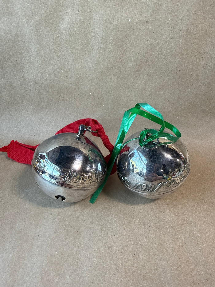 1990/1991 Wallace Silver Sleigh Bells With Boxes - Pair