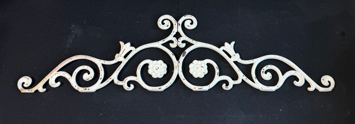 2-Piece Distressed Shabby Chic Off White Cast Iron Scroll Wall Hanging or Door Topper