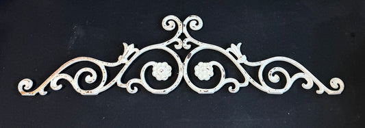 2-Piece Distressed Shabby Chic Off White Cast Iron Scroll Wall Hanging or Door Topper
