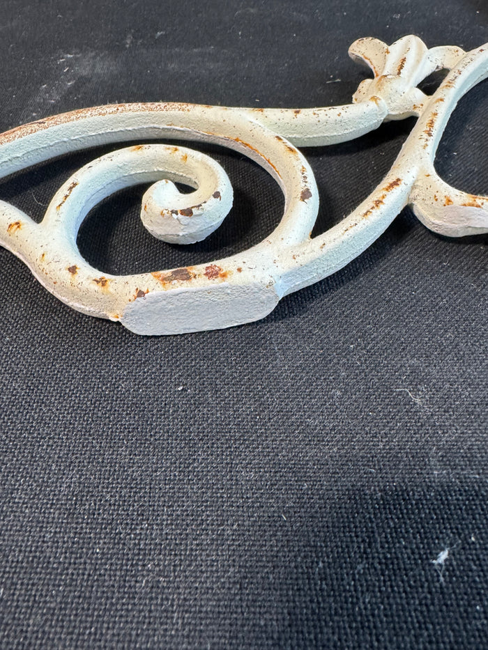 2-Piece Distressed Shabby Chic Off White Cast Iron Scroll Wall Hanging or Door Topper