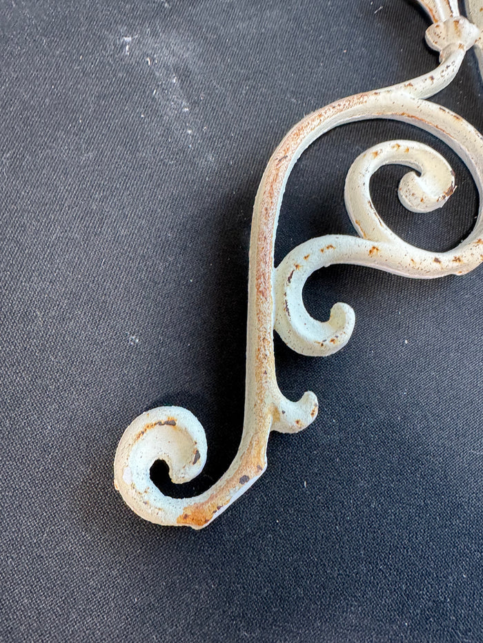 2-Piece Distressed Shabby Chic Off White Cast Iron Scroll Wall Hanging or Door Topper