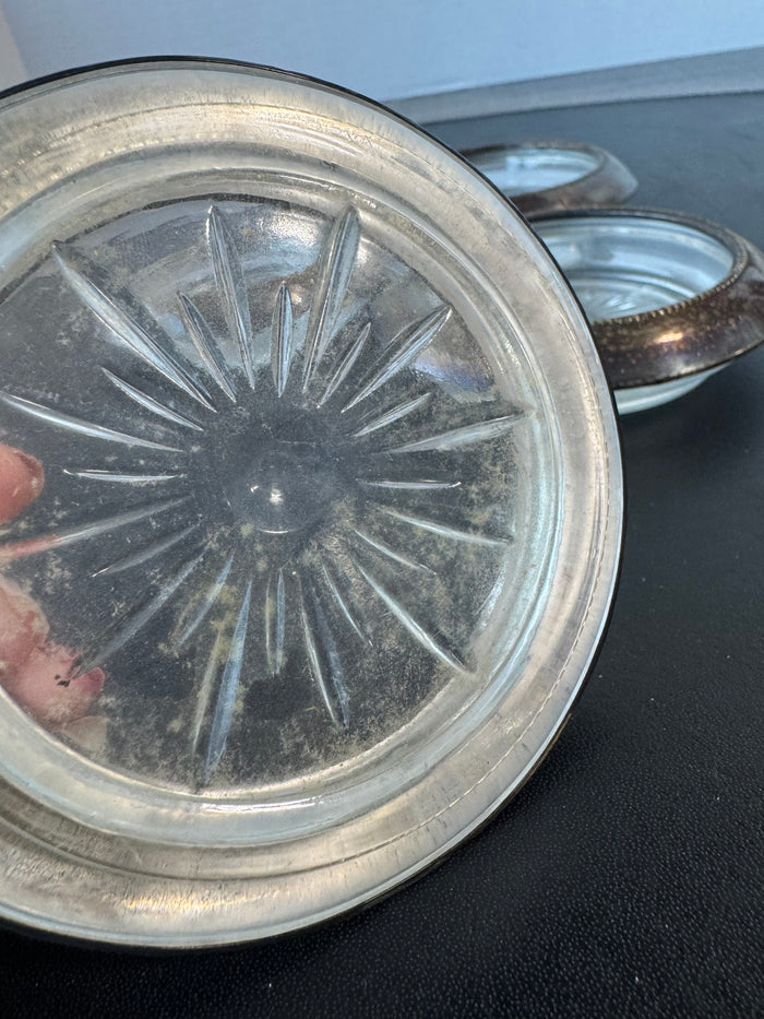 4-Piece Frank M. Whiting Pressed Glass & Sterling Silver Coasters
