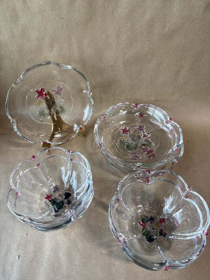 8 Piece Clear Glass Floral Dish Set