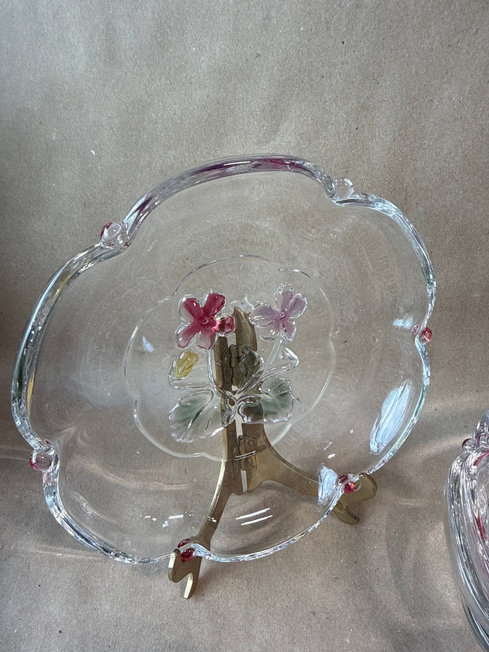 8 Piece Clear Glass Floral Dish Set