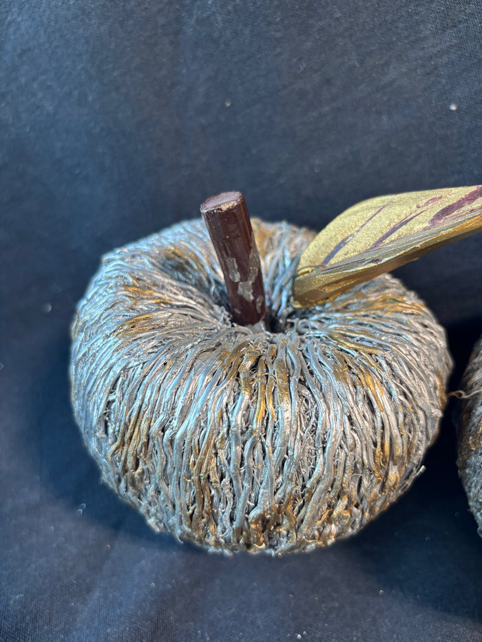 Pair Of Silver/Gold Tone Straw Apple Decor