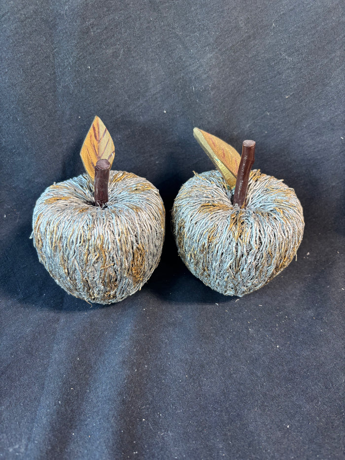 Pair Of Silver/Gold Tone Straw Apple Decor