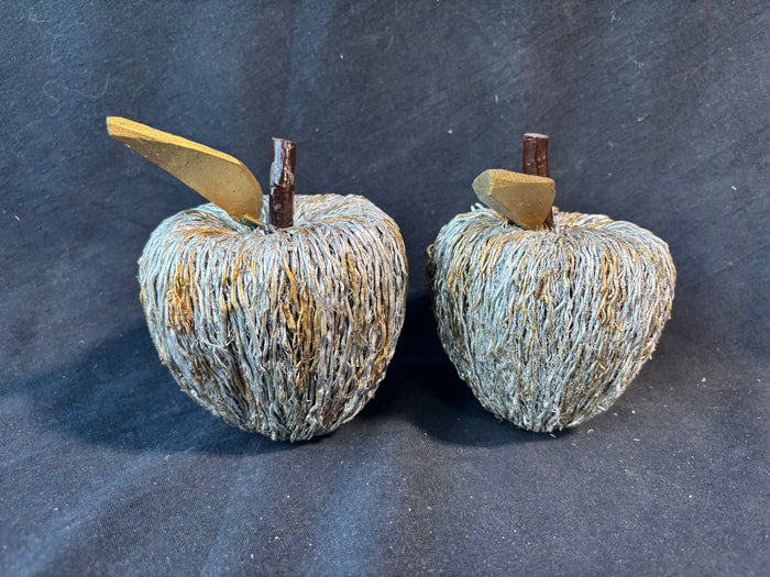 Pair Of Silver/Gold Tone Straw Apple Decor