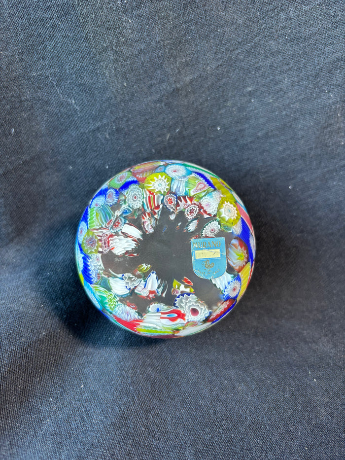 Murano Millefiori Frosted Art Glass Paperweight