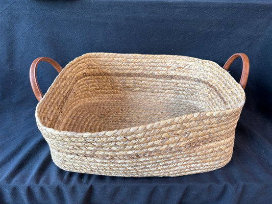 Woven Straw Basket W/Handles