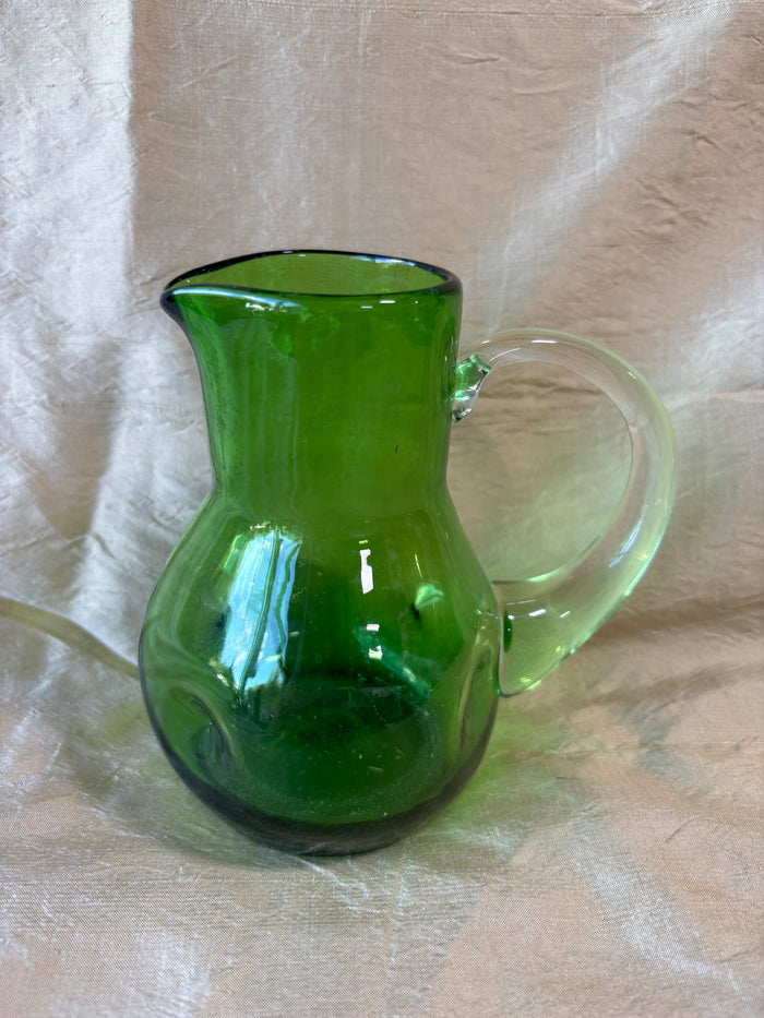 Hand Blown Green Art Glass Pitcher