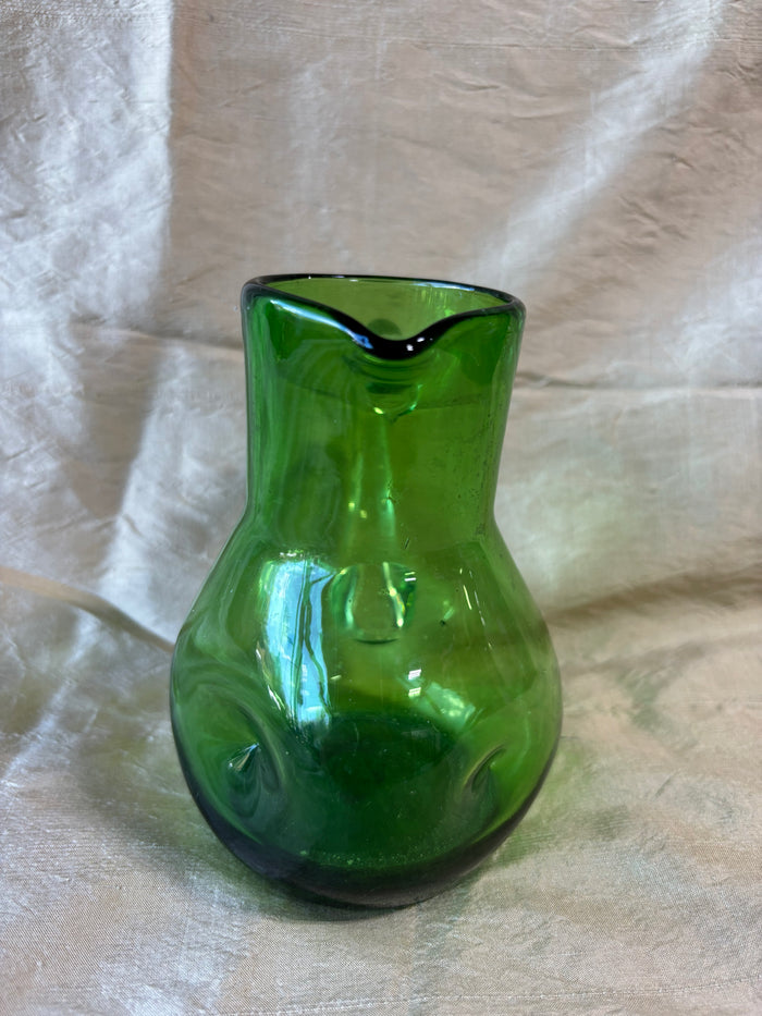 Hand Blown Green Art Glass Pitcher