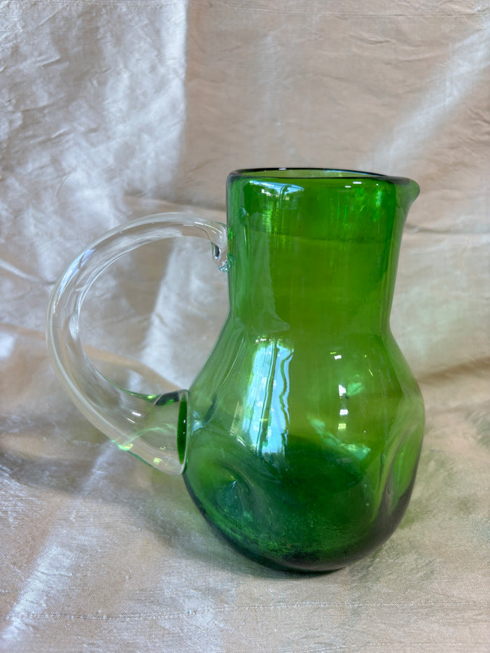 Hand Blown Green Art Glass Pitcher