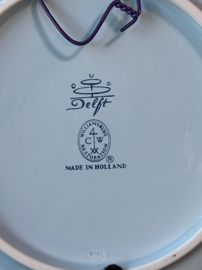 Delft Williamsburg Restoration Hanging Wall Plate Made In Holland Dish