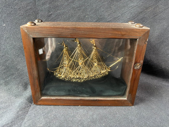 Detailed Glass Sailboat Decorative In Wood Display Box