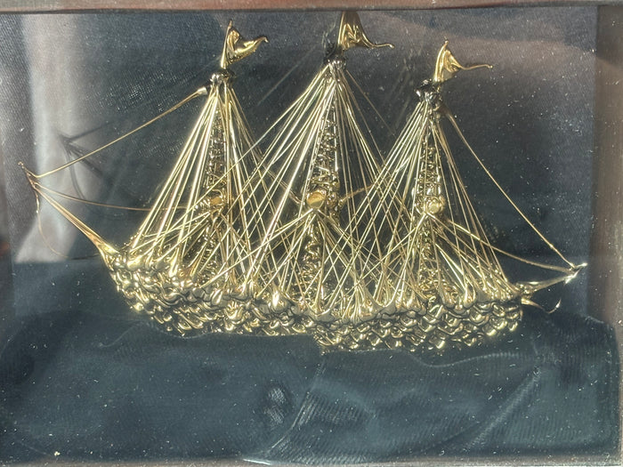 Detailed Glass Sailboat Decorative In Wood Display Box