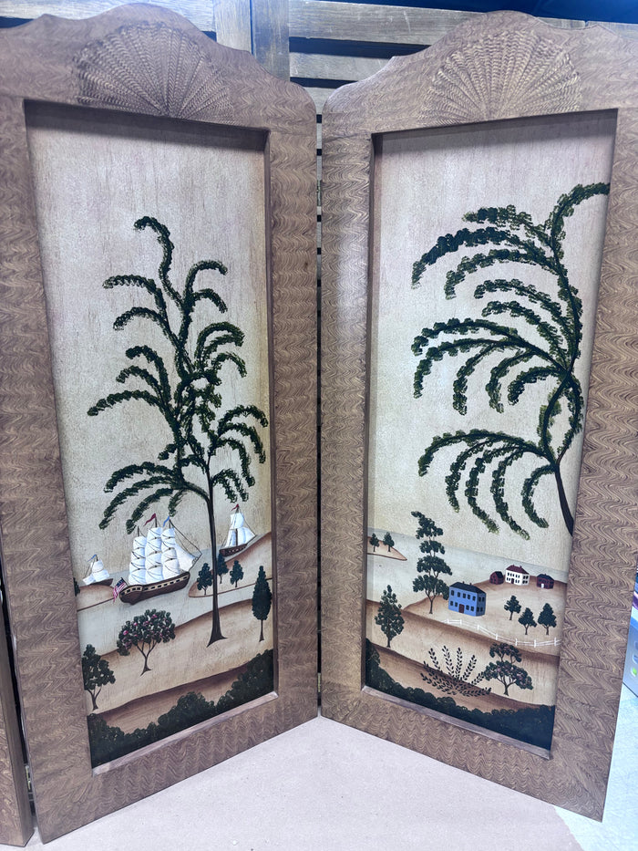 Coastal Folk Art 4-Panel Screen