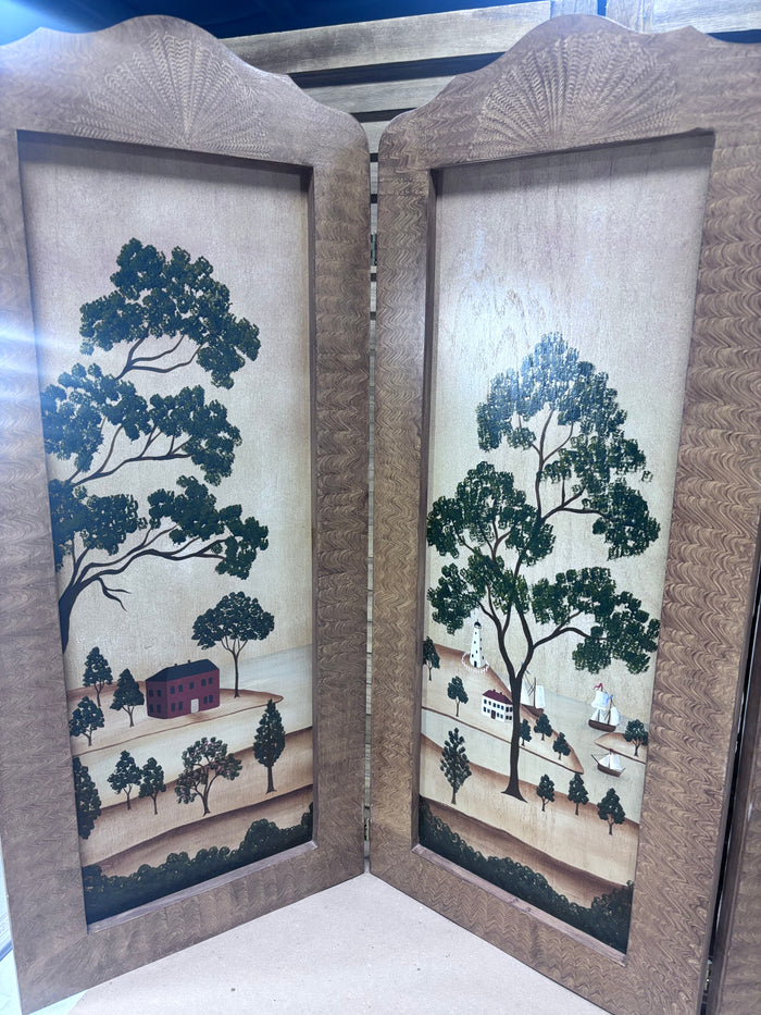 Coastal Folk Art 4-Panel Screen
