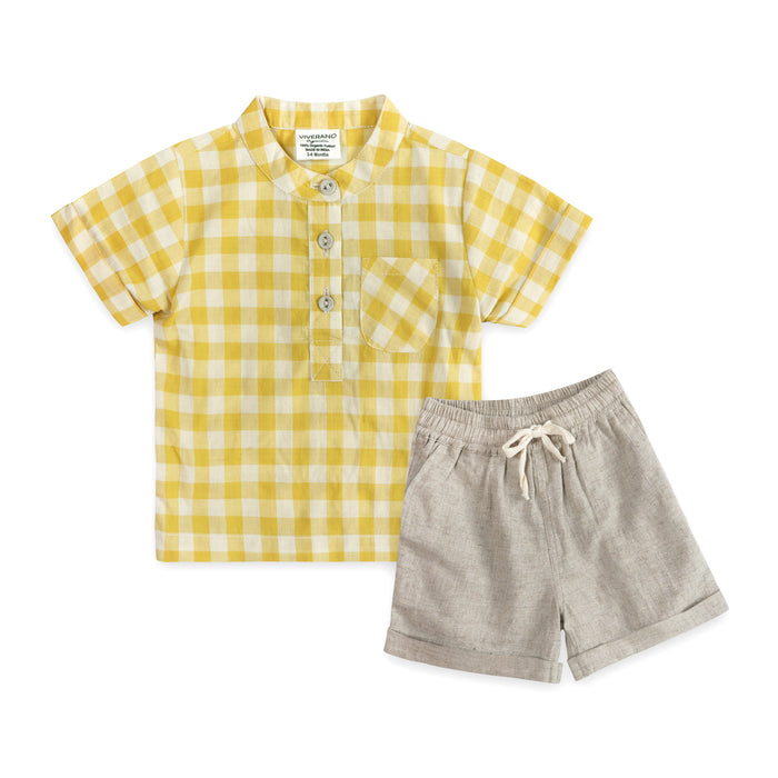 Aiden Gingham Baby Shirt + Linen shorts (Organic)