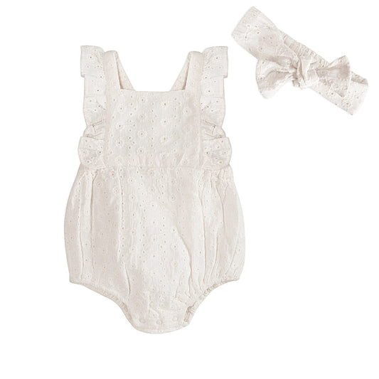 Alaina Schiffli Baby Romper + Headband