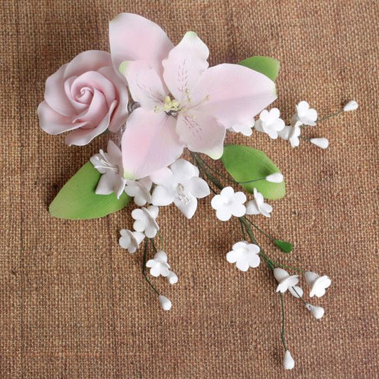 Pink Alstroemeria Lily Spray readymade sugarflower by hand from gumpaste. Cake decoration.