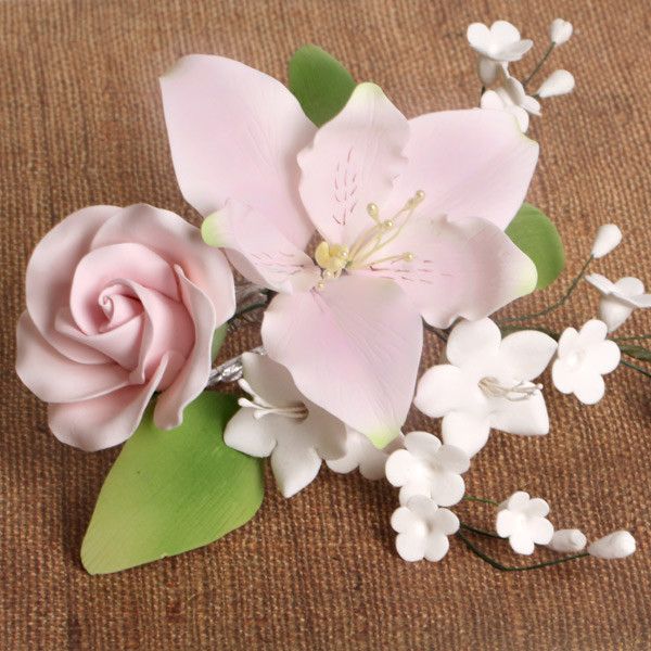 Pink Alstroemeria Lily Spray readymade sugarflower by hand from gumpaste. Cake decoration.