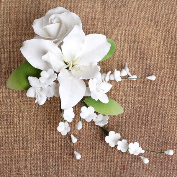 White Alstroemeria Lily Spray readymade sugarflower by hand from gumpaste. Cake decoration.