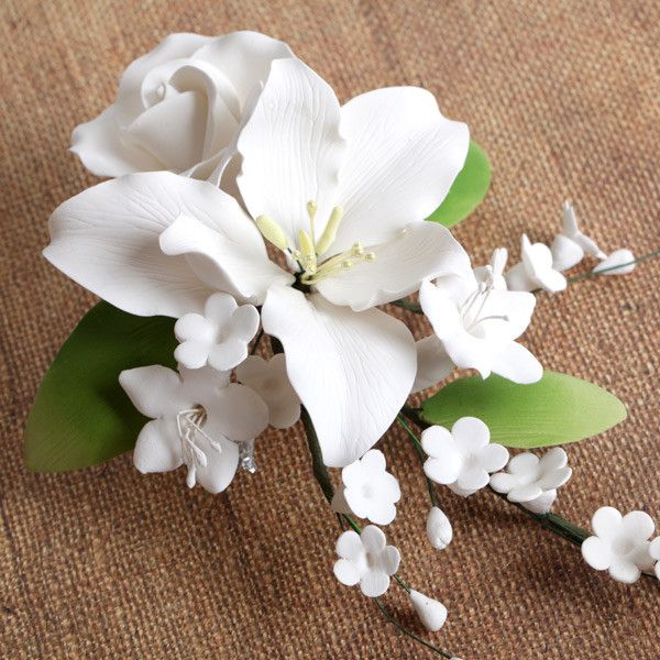 White Alstroemeria Lily Spray readymade sugarflower by hand from gumpaste. Cake decoration.
