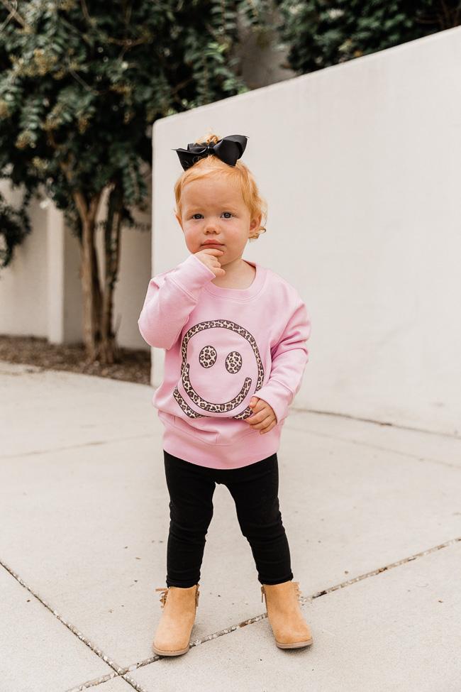 Animal Print Smiley Face Toddler Graphic Sweatshirt