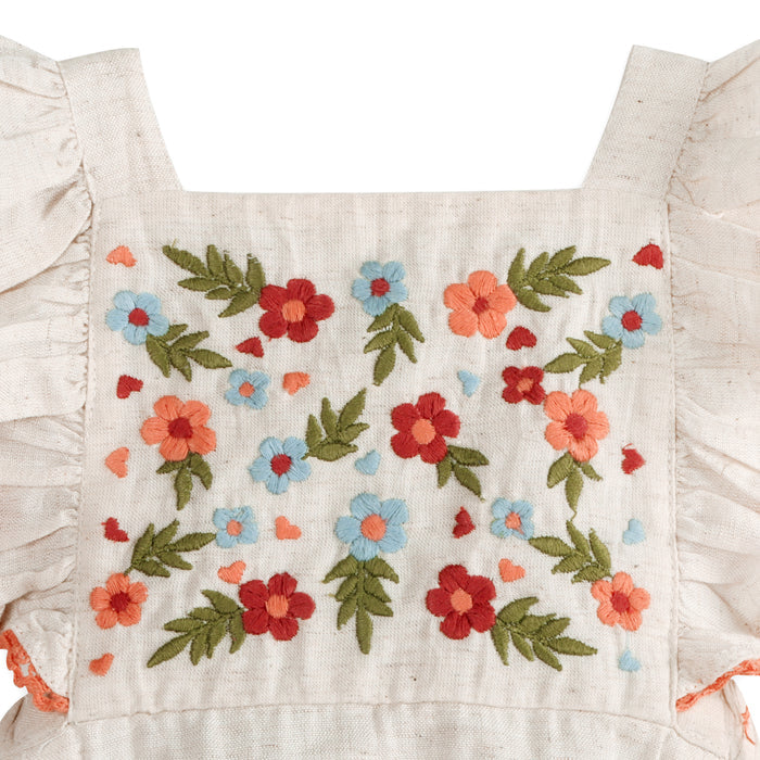 Anya Embroidered Baby Romper Detail (Linen Blend)