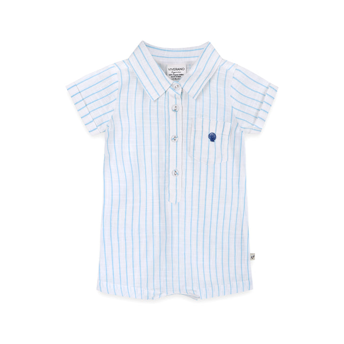 Aqua Embroidered Baby Romper (Organic)