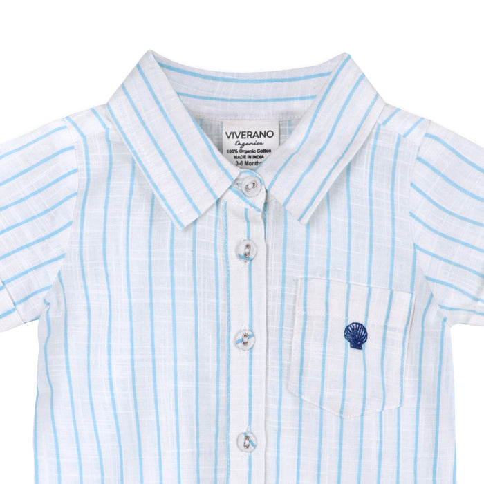Aqua Embroidered Baby Romper Detail (Organic)