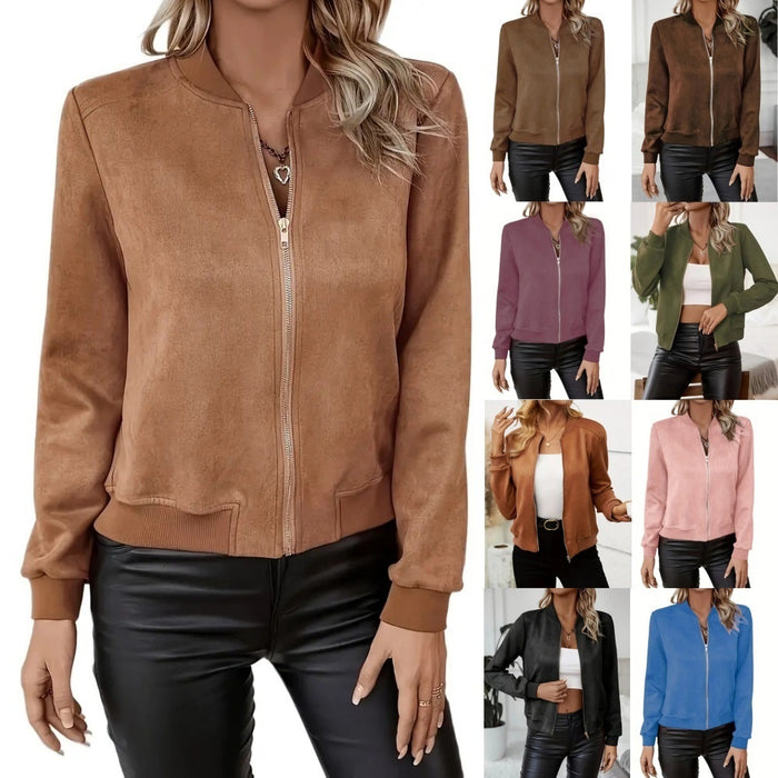 Autumn And Winter Fashion All-matching Solid Color Zipper Jacket
